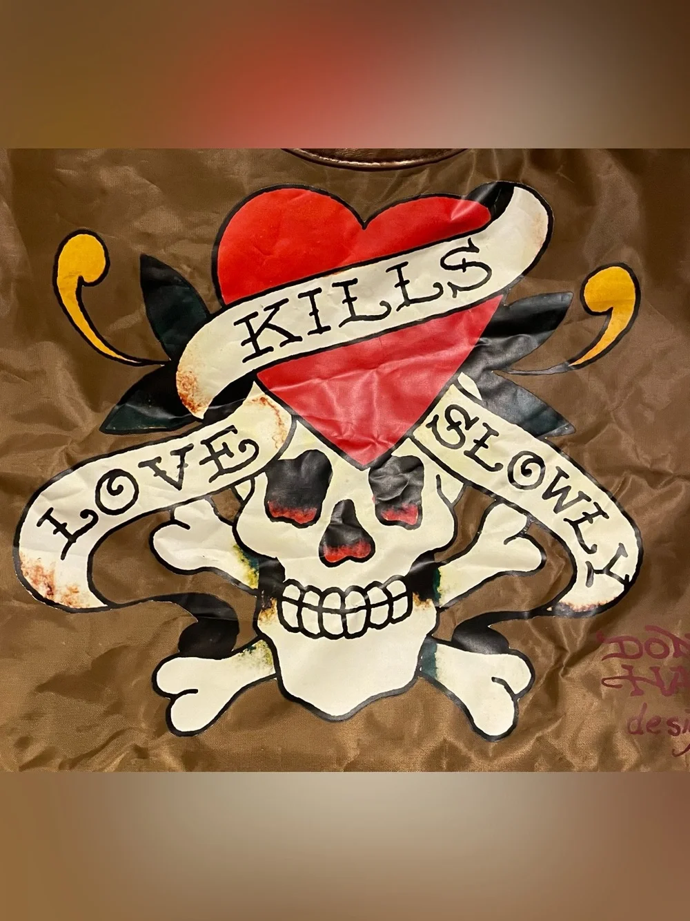 Vintage Ed Hardy Love Kills Slowly Bronze Tote Bag Y2K